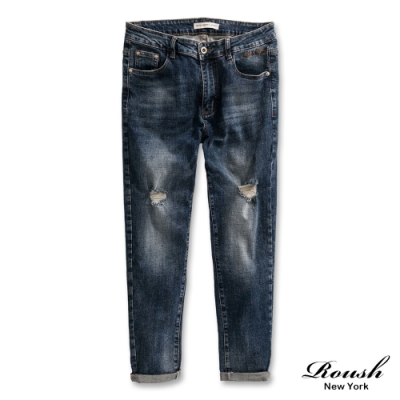 Roush 高磅數經典藍色破壞水洗牛仔褲(5390)