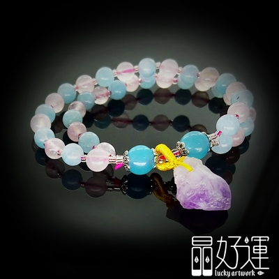 【晶好運】促進人際關係6.2mm紫水晶墜飾粉晶海藍寶手珠(BB-03/現貨)
