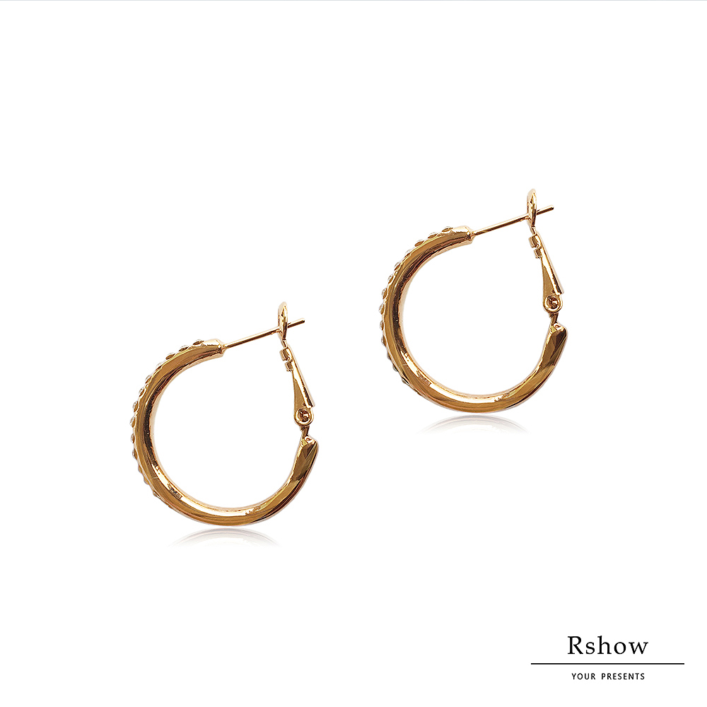 Rshow Hoop Earrings 明星款金屬C型單圈鑽耳環玫瑰金