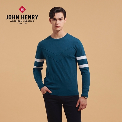 JOHN HENRY 雙v車線長袖針織衫-二色