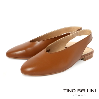 Tino Bellini 義大利進口法式簡約後鬆緊帶平底鞋_棕