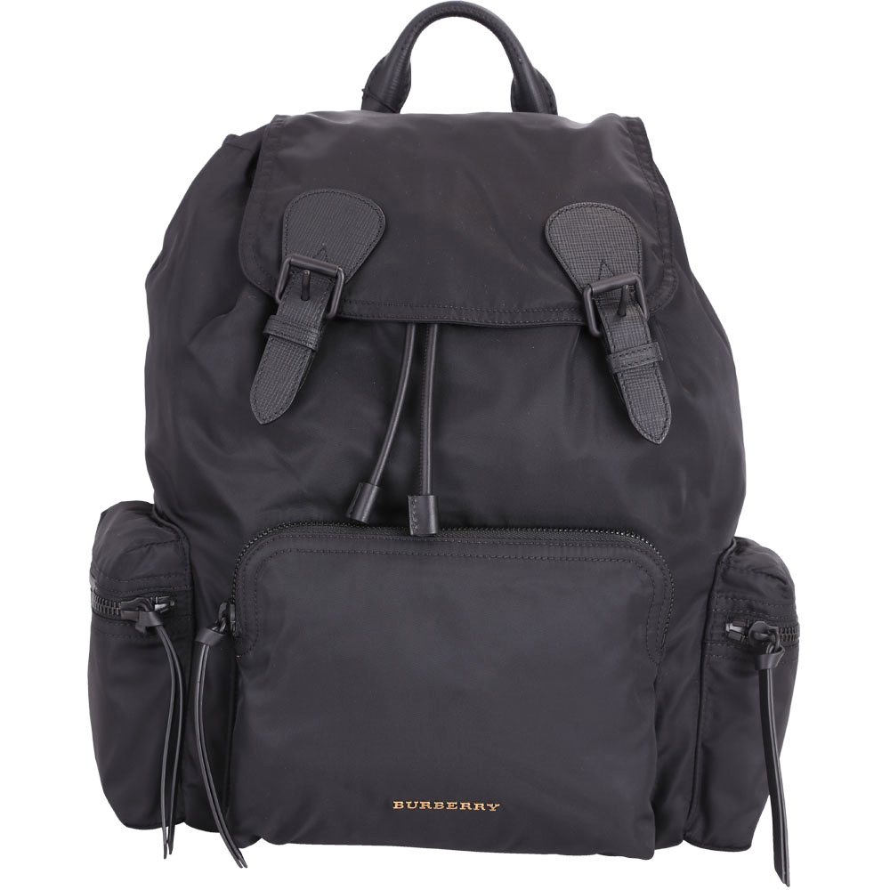 BURBERRY The Rucksack 大款 科技尼龍雙釦口袋設計後背包(黑色)