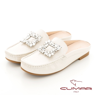 【CUMAR】大方鑽飾扣穆勒鞋-白
