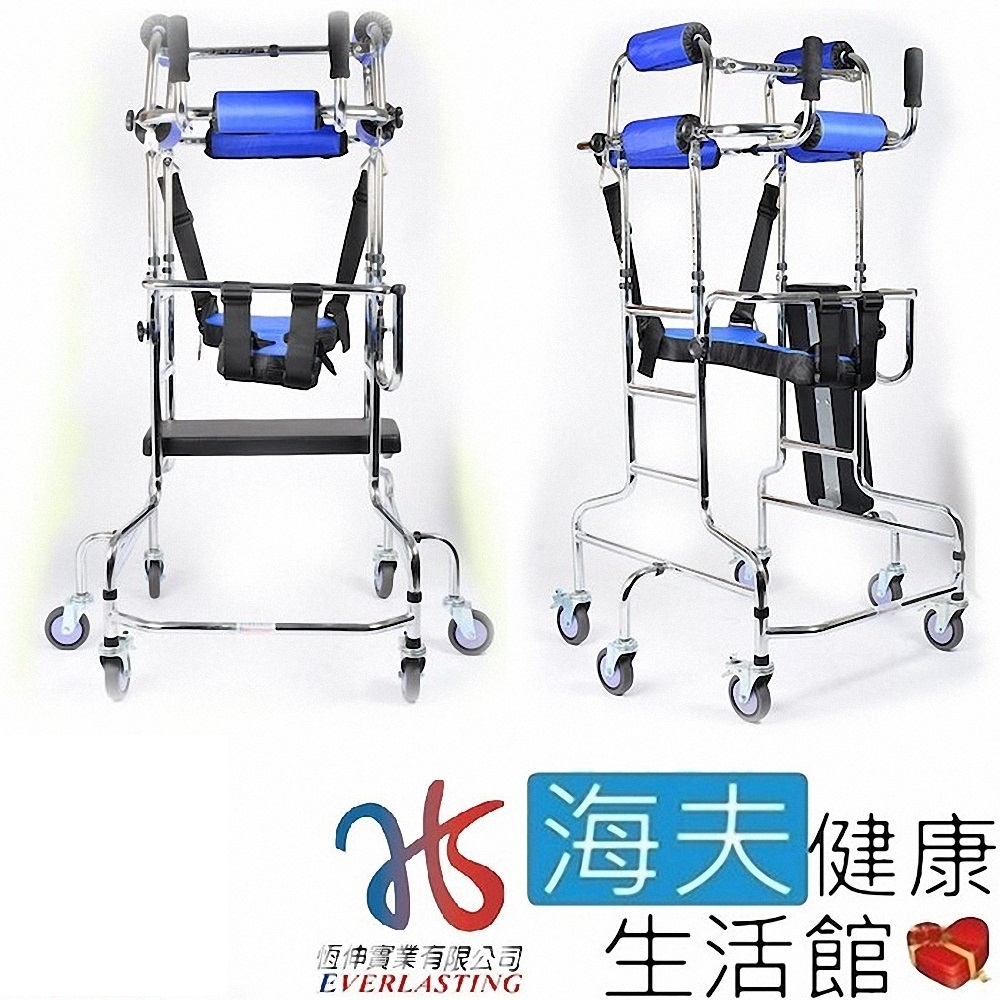 恆伸機械式輪椅 未滅菌 海夫健康生活館 鐵製電鍍帶輪 復健助步器 助行椅 螃蟹車_ER-3106