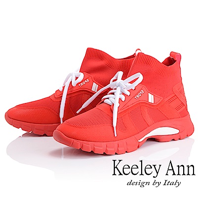 Keeley Ann 率性街頭~中筒襪套式綁帶休閒鞋(紅色-Ann)