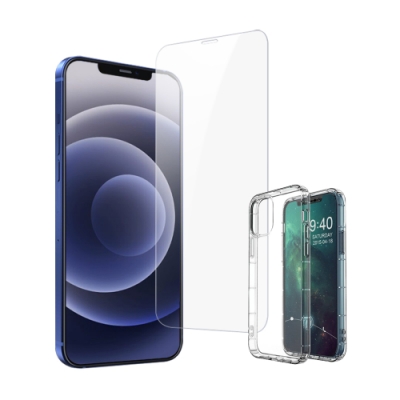 買保護貼送手機殼 iPhone12ProMax高清手機 保護貼 鋼化膜 -i12ProMax透明*1-贈氣墊殼