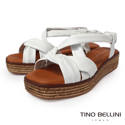 Tino Bellini 西班牙進口全羊皮厚底草編涼鞋FSNT015(白色)