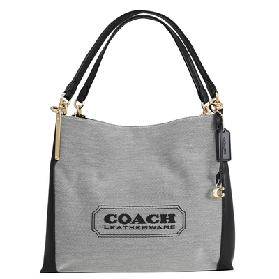 COACH Dalton 31 馬車LOGO織布拼接皮革三層肩背包(黑邊)