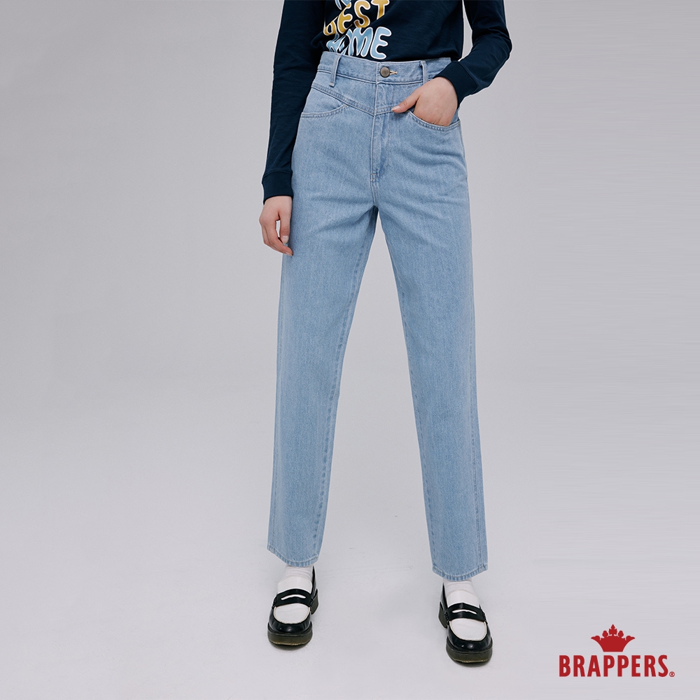 BRAPPERS 女款 Boy friend系列-中高腰全棉直筒褲-淺藍