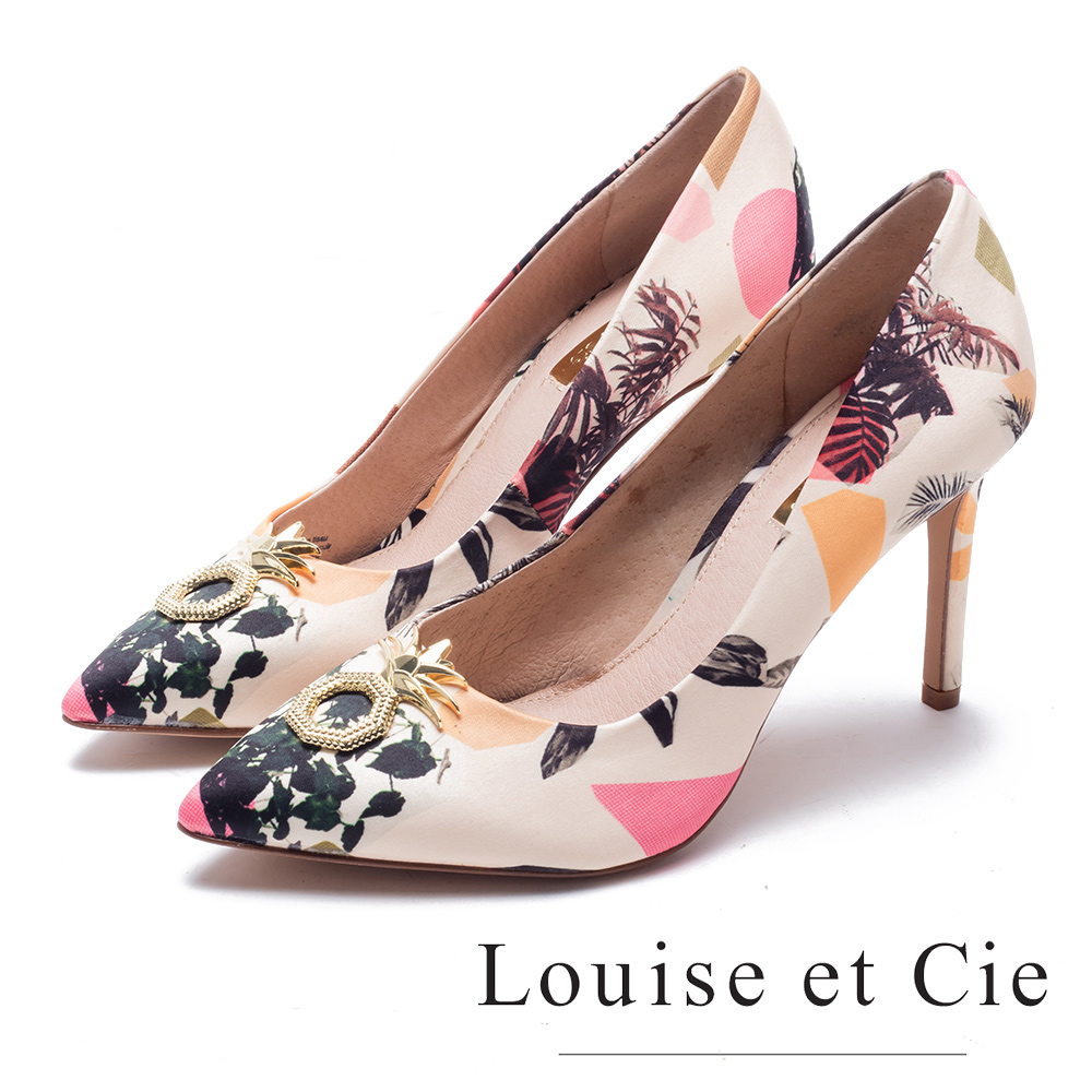 Louise et Cie 花漾鳳梨金屬釦高跟鞋-花紋