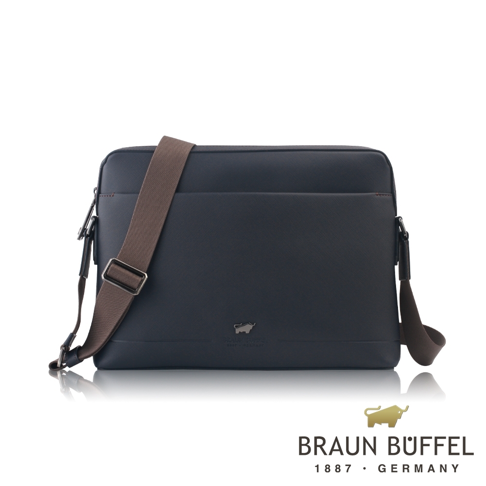 【BRAUN BUFFEL 德國小金牛】台灣總代理 格瑞克 橫式斜背包-印度藍/BF338-62-II