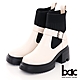 【bac】配色異材質厚底短靴-米白 product thumbnail 1