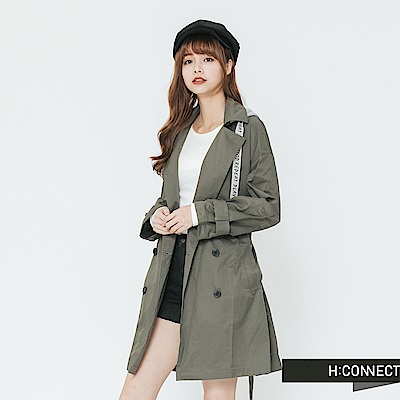 H:CONNECT 韓國品牌 女裝-連帽造型雙排扣風衣外套-綠