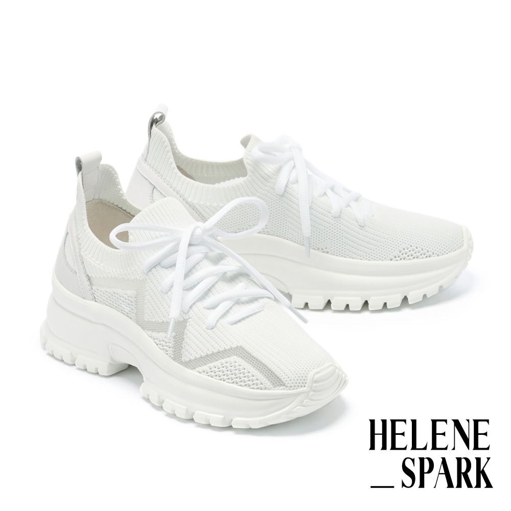 休閒鞋 HELENE SPARK 率性街頭跳色線條飛織厚底休閒鞋－白