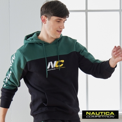 Nautica男裝 COMPETITION撞色拼接長袖連帽T恤-綠