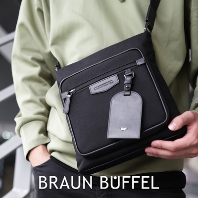 【BRAUN BUFFEL 德國小金牛】台灣總代理 吉普 直式斜背包-黑色/BF535-17-BK