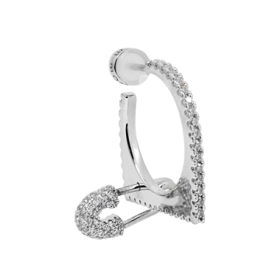 apm MONACO法國精品珠寶 閃耀鑲鋯別針幾何造型單邊銀色耳環