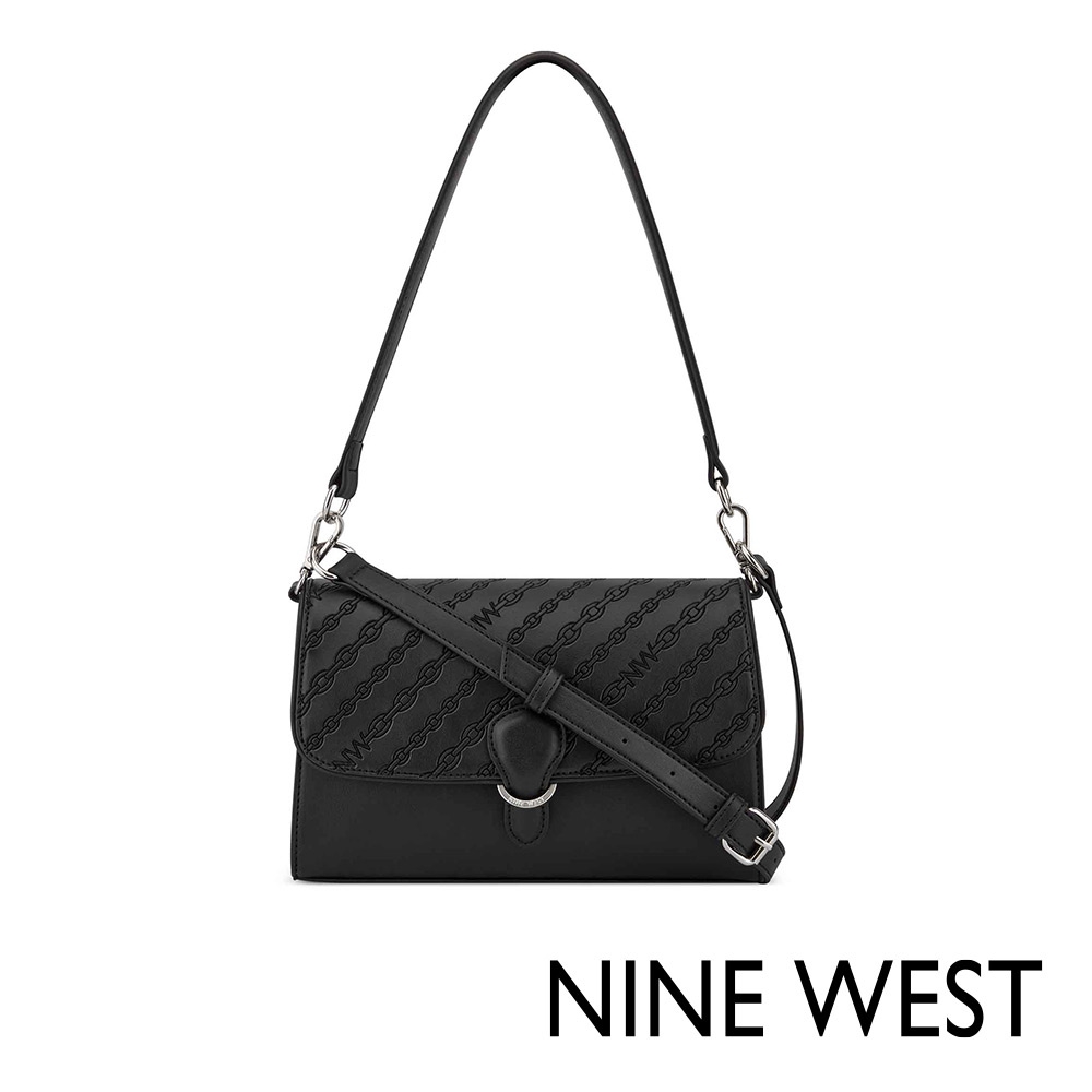 NINE WEST LEVVY 經典LOGO紋斜背包-黑色(556818)