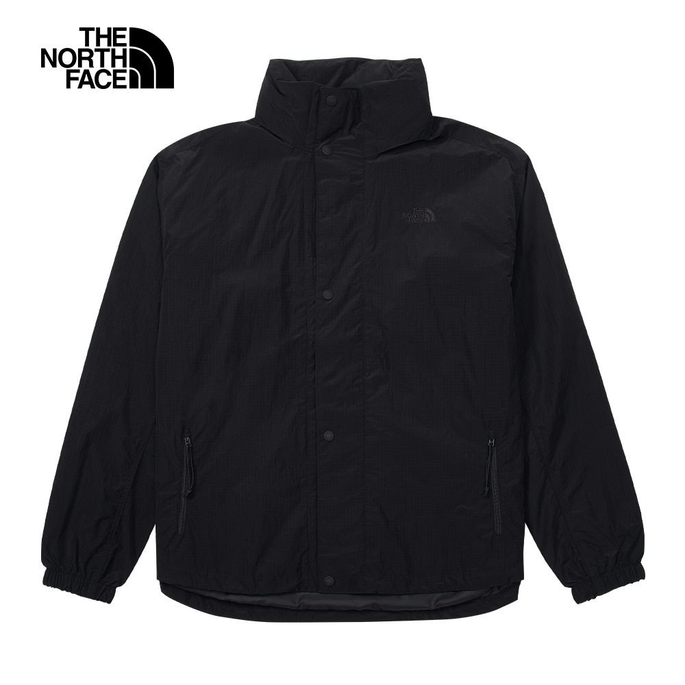 【The North Face 官方旗艦】北面男款黑色防風防潑水立領防風外套｜83QXJK3