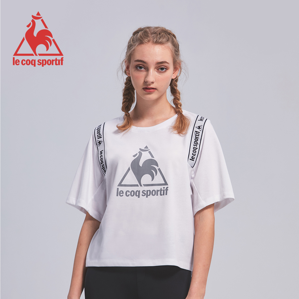 le coq sportif 法國公雞牌印花織帶蝙蝠短袖T恤 女-白