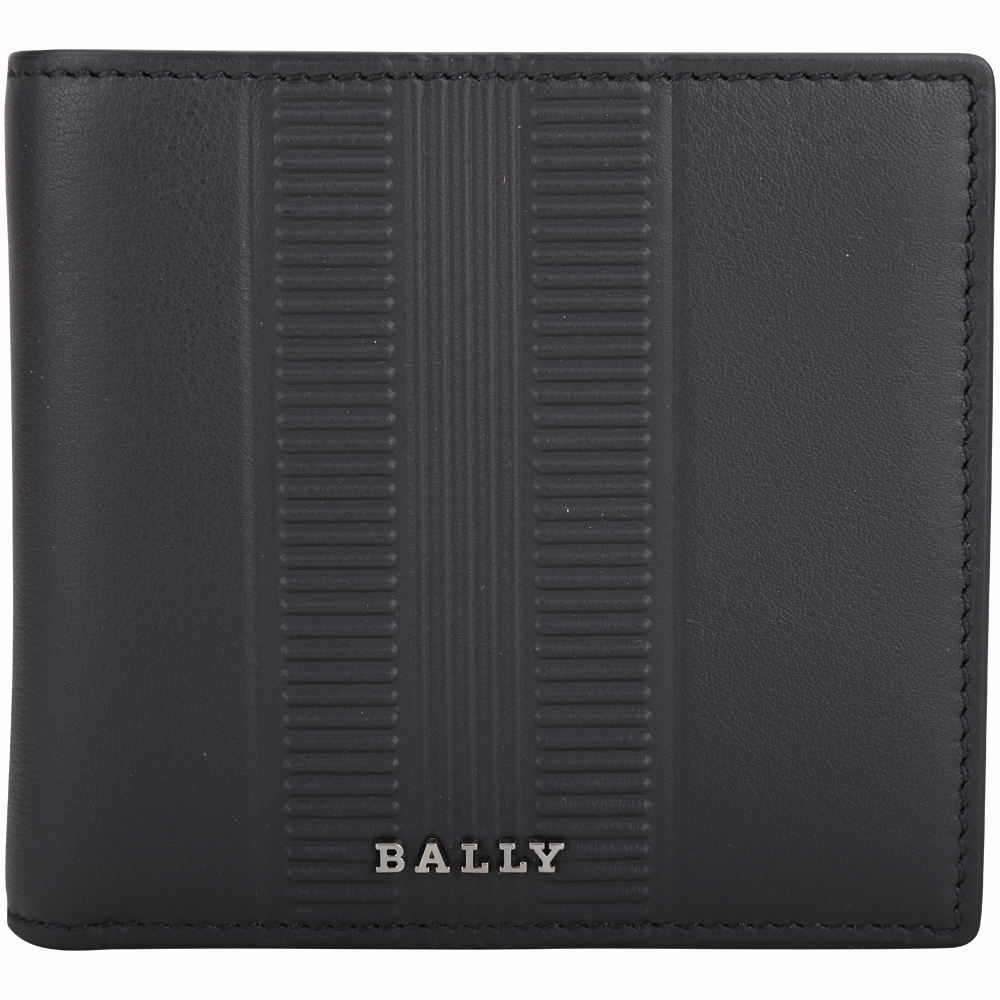 BALLY BRIBEL 金屬字母牛皮對折零錢袋短夾(黑色)