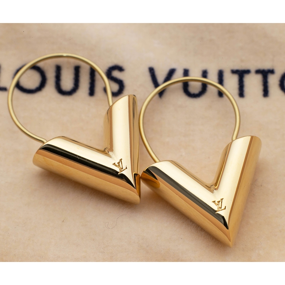 Louis Vuitton Goldtone Essential V Stud Earrings  Yoogis Closet