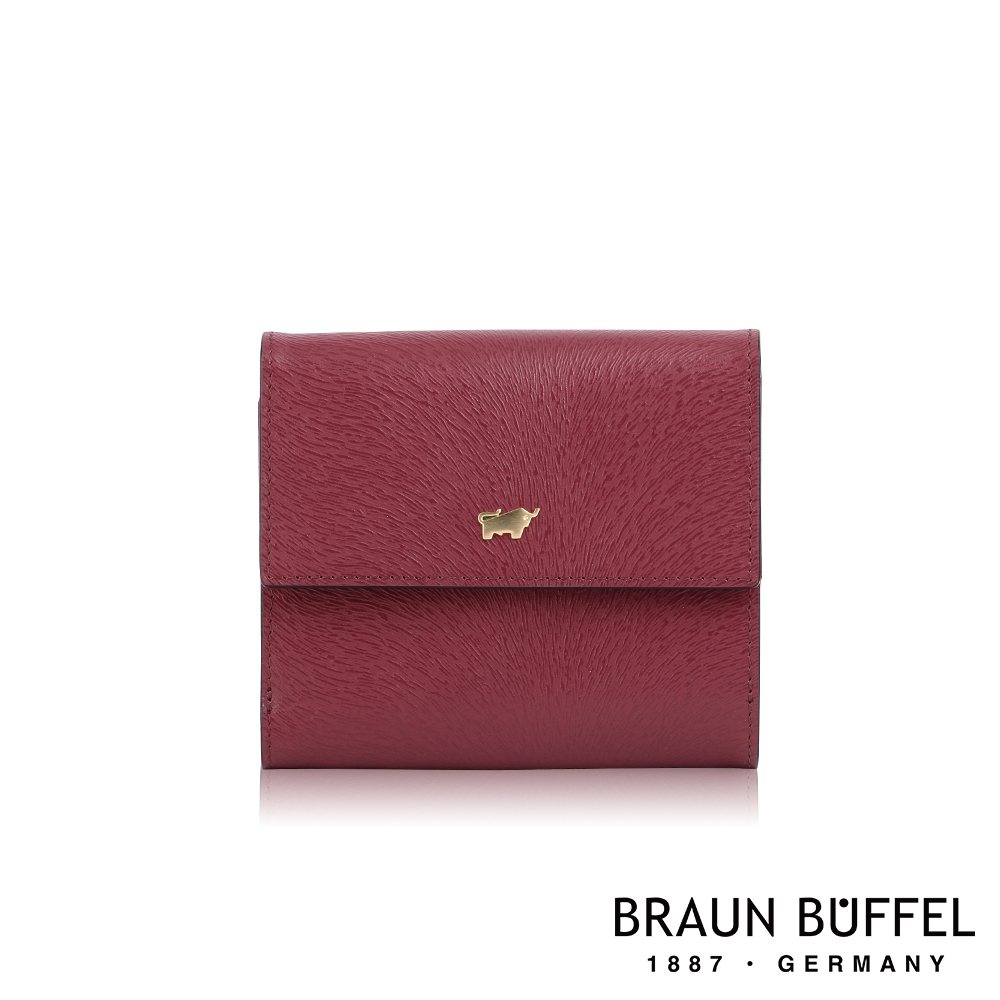 【BRAUN BUFFEL 德國小金牛】台灣總代理 奧菲莉亞-TW 兩折短夾-深櫻桃色/BF688-404-DC