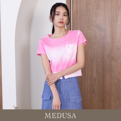 現貨【MEDUSA 曼度莎】粉紅雲彩下襬拉鍊短版Tee（M-XL）｜女休閒上衣 短版上衣 T恤