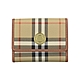 Burberry Lancaster圓標LOGO帆布拼牛皮6卡按釦三折零錢短夾(典藏米x內裡棕) product thumbnail 1