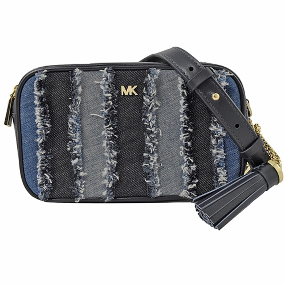 MICHAEL KORS CROSSBODIES 單寧布拼接雙層斜背方包(藍)