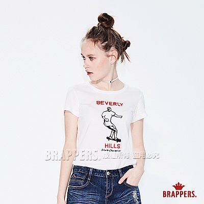BRAPPERS 女款 滑板人物印刷圓領短袖T恤-白