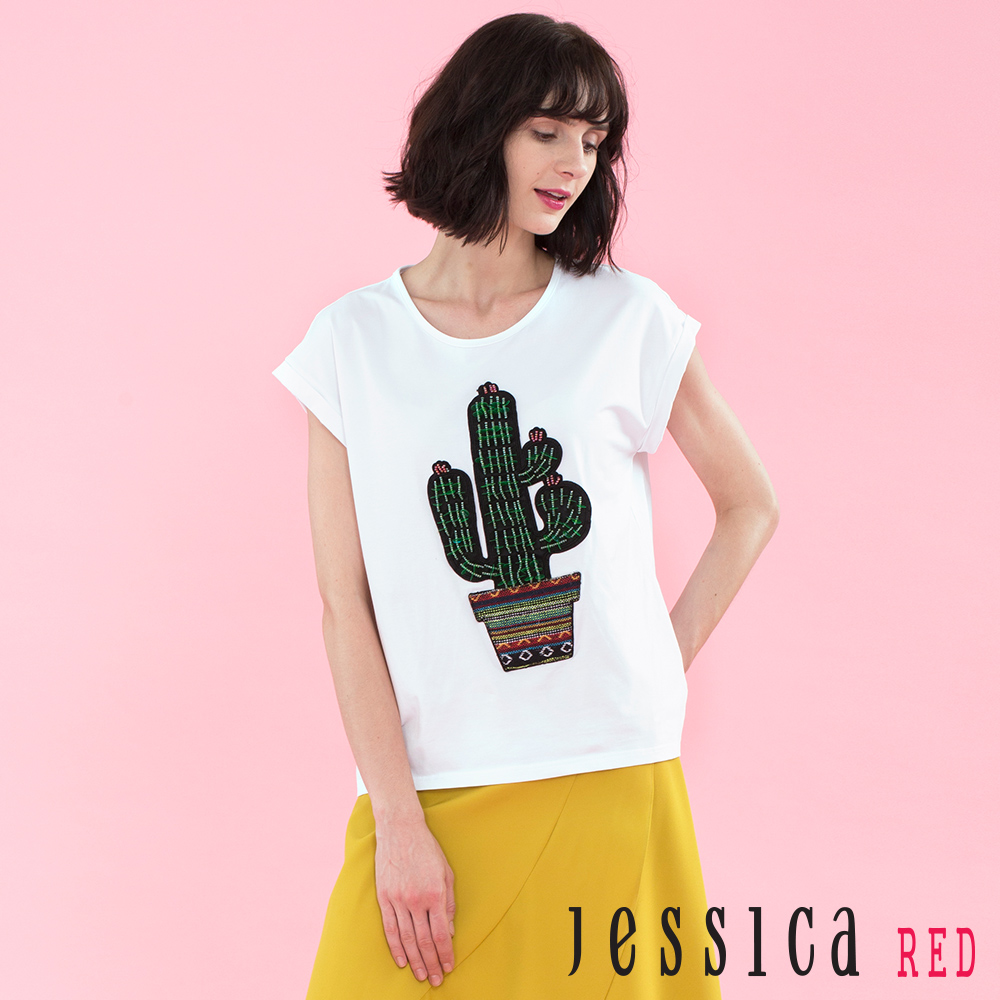 JESSICA RED - 立體仙人掌印花設計T-shirt上衣（白）
