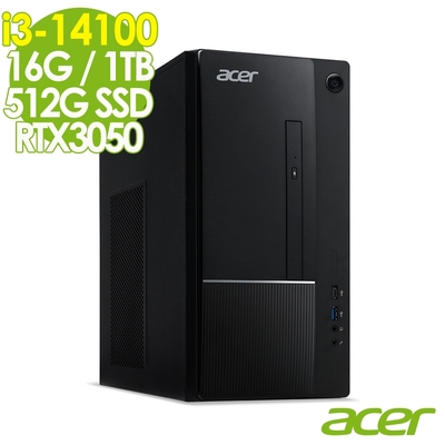 Acer 宏碁 Aspire TC-1775 家用電腦 (i3-14100/16G/1TB+512G SSD/RTX3050-8G/W11)