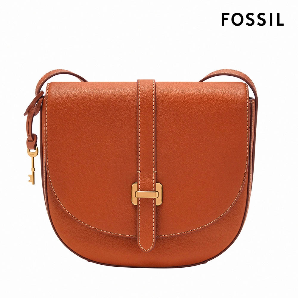 FOSSIL Emery 真皮斜背馬鞍包-磚紅色 SHB3161619