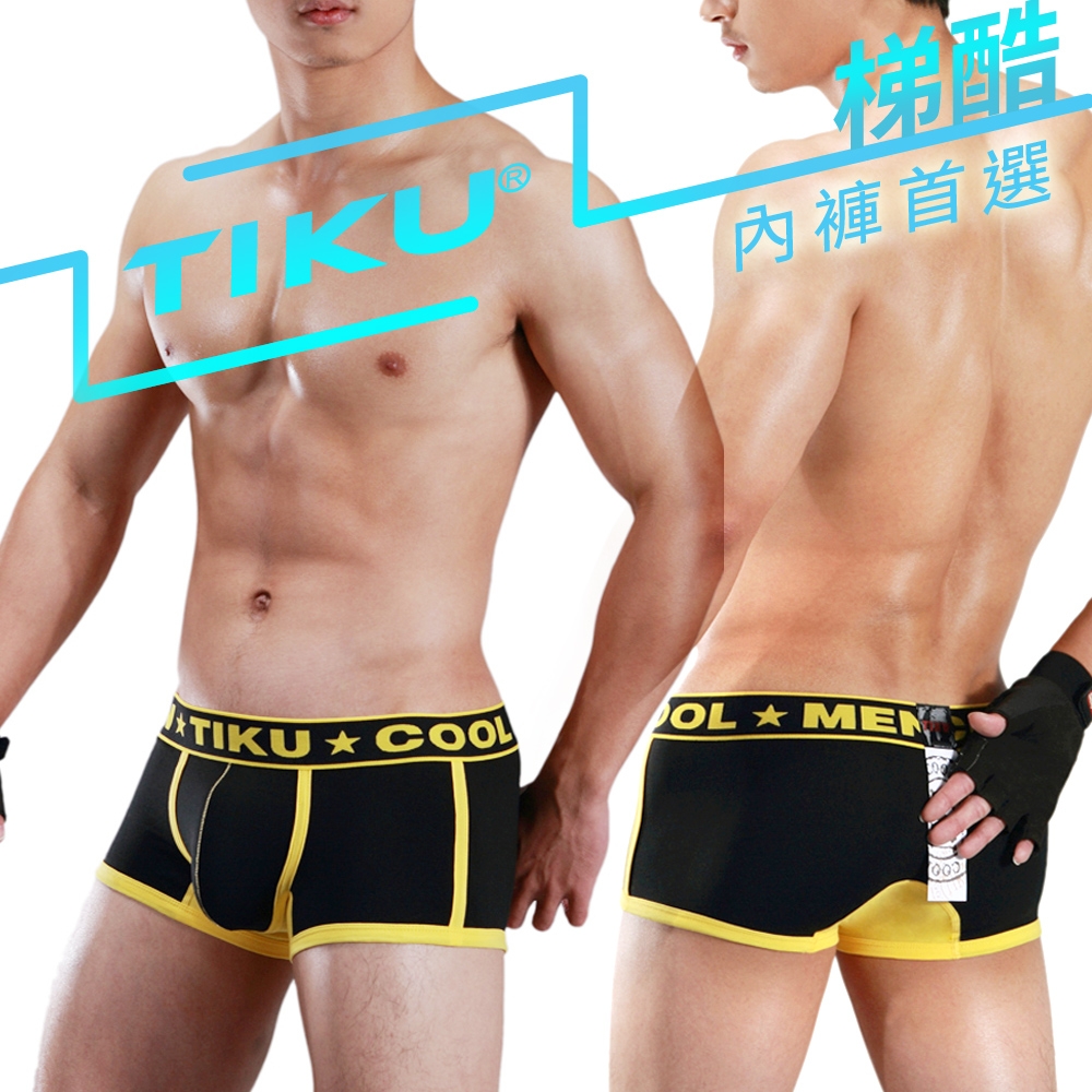 TIKU 梯酷 拳擊運動風 透氣棉質彈性 平口男內褲 -黑黃(BC1241)