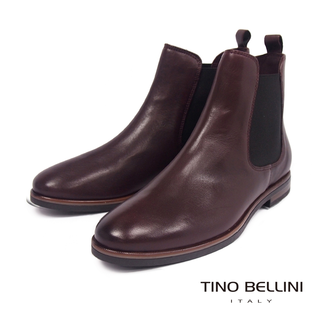 Tino Bellini 英倫率性全真皮切爾西靴_酒紅