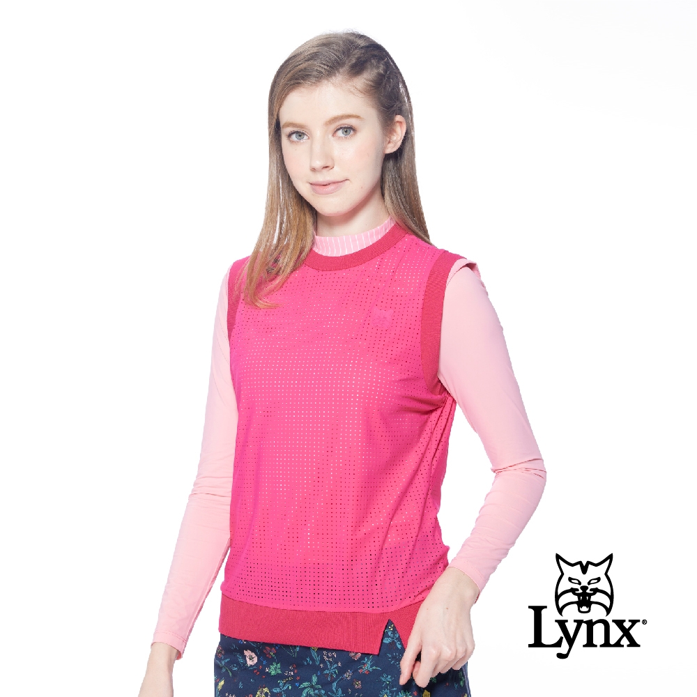 【Lynx Golf】korea女款山貓膠標沖孔布料下擺開叉設計無袖背心-粉色