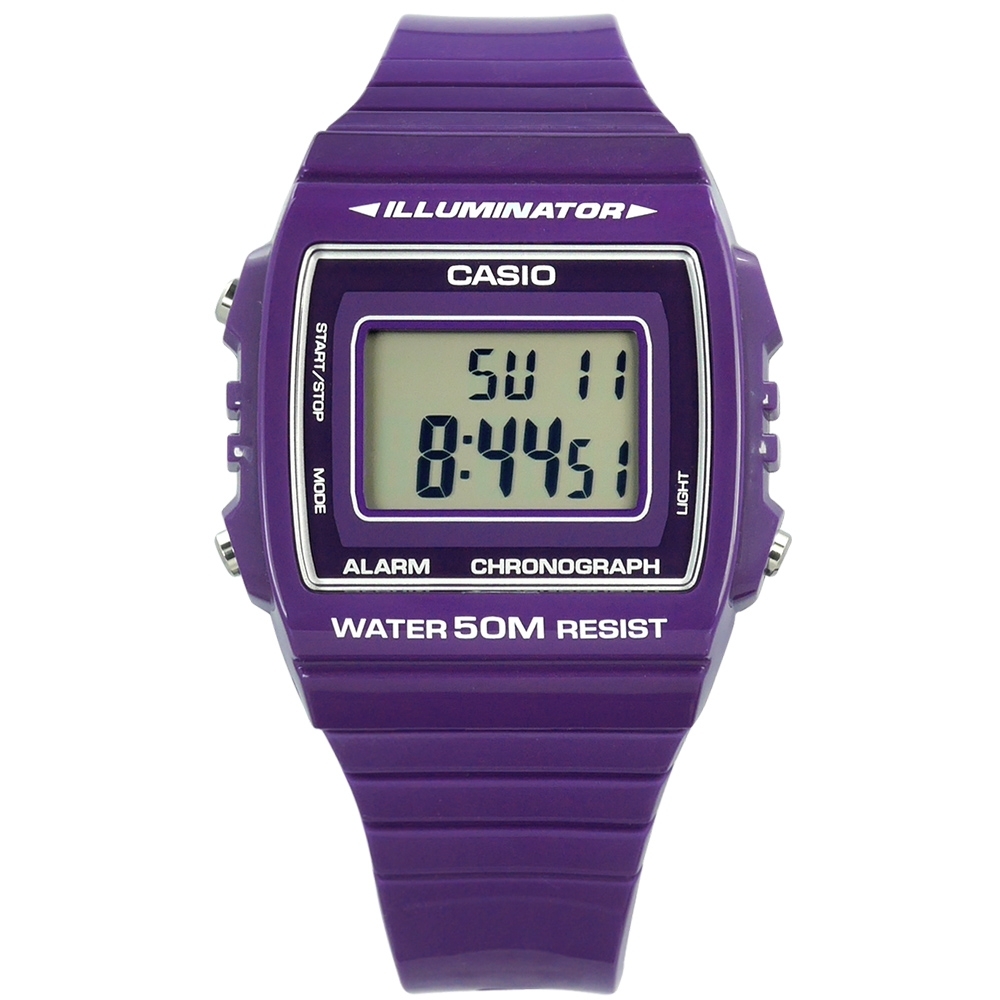 CASIO 卡西歐 計時電子橡膠手錶-紫色 W-215H-6A 38mm