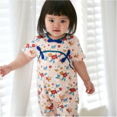 Baby童衣 中國風盤釦造型滿版印花連身衣 傳統造型爬服 10023