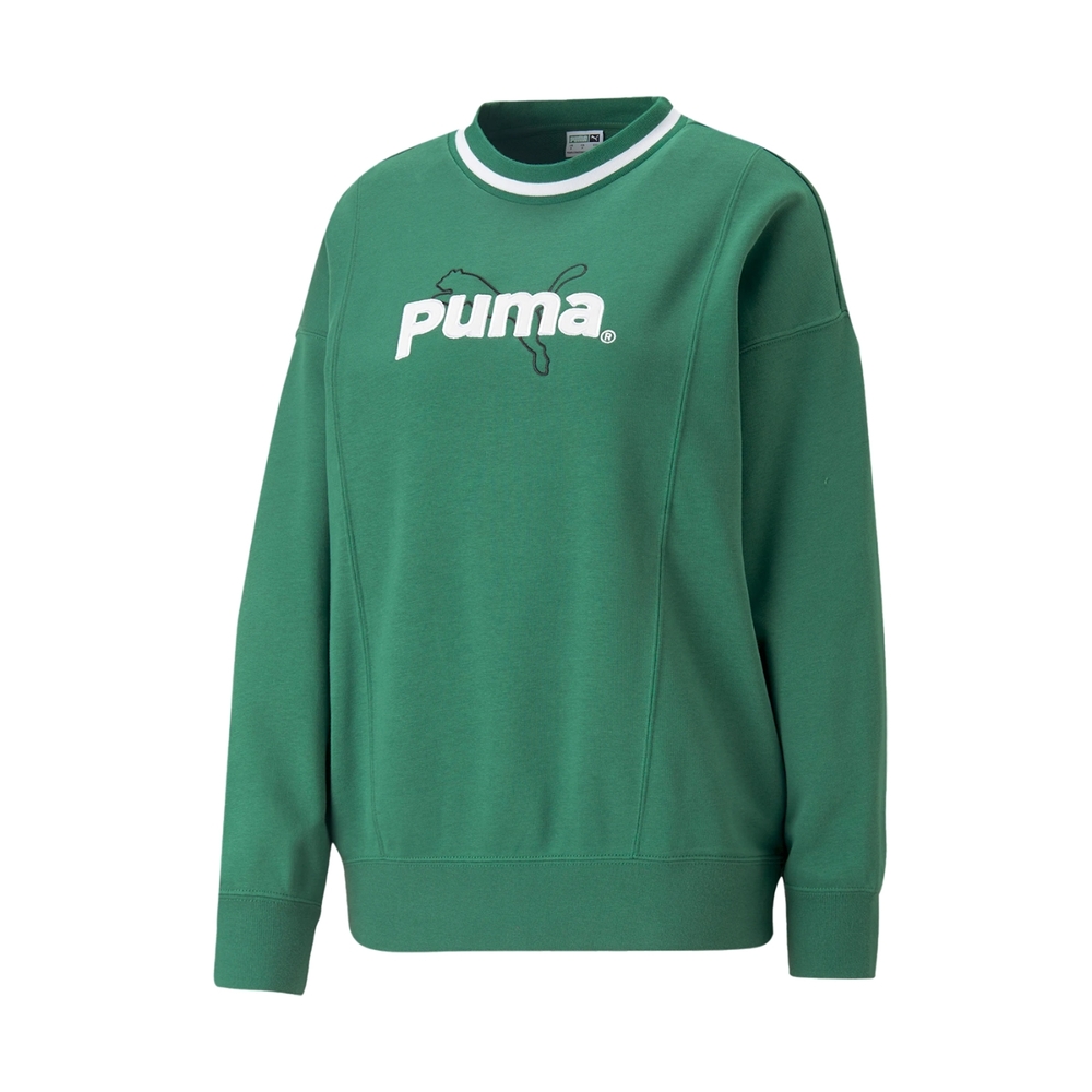 Puma 長袖上衣Team Mock Neck Sweatshirt 女款草地綠白落肩