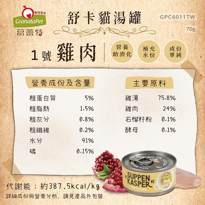 葛蕾特｜舒卡貓湯罐 70g｜GranataPet 70克 補水貓罐(8入)