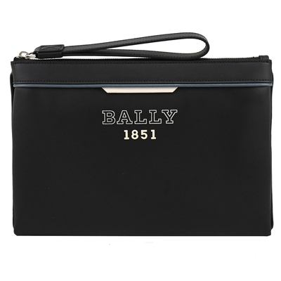 BALLY PHORTER 簡約燙印LOGO皮革拉鍊萬用手拿包/收納包(黑 大)