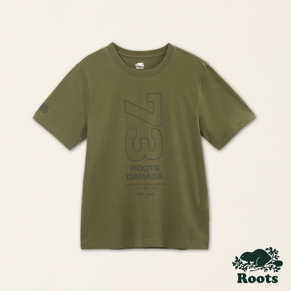 Roots男裝-城市旅者系列 1973厚磅有機棉短袖T恤-綠色