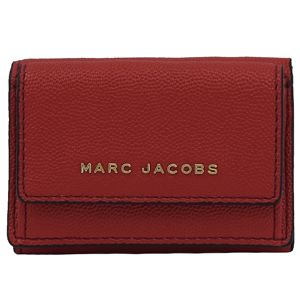 MARC JACOBS 金屬LOGO粒紋三折釦式零錢短夾(紅/迷你)