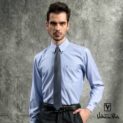 Valentino Rudy范倫鐵諾.路迪 長袖襯衫-水波紋藍(釘扣領)