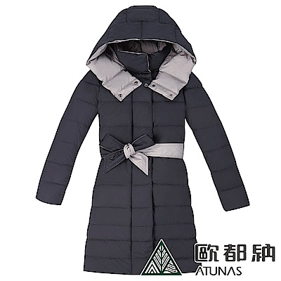 【ATUNAS 歐都納】女款時尚羽絨防風保暖中長版外套A1-G1830W黑