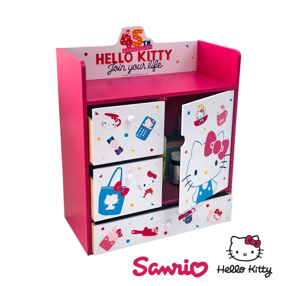 CY本舖 Hello Kitty 凱蒂貓 繽紛玩美 大型多抽屜+拉門櫃 置物櫃 抽屜櫃 桌上收納櫃