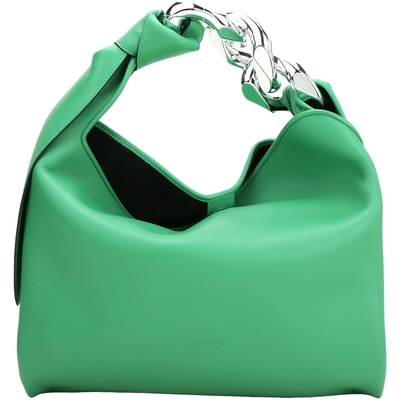 J.W. Anderson Chain 銀鍊帶扭結皮革手提/肩背包(綠色)