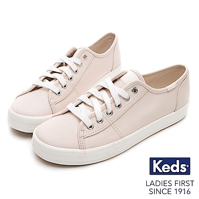 Keds KICKSTART 極簡素面綁帶休閒鞋-淺粉