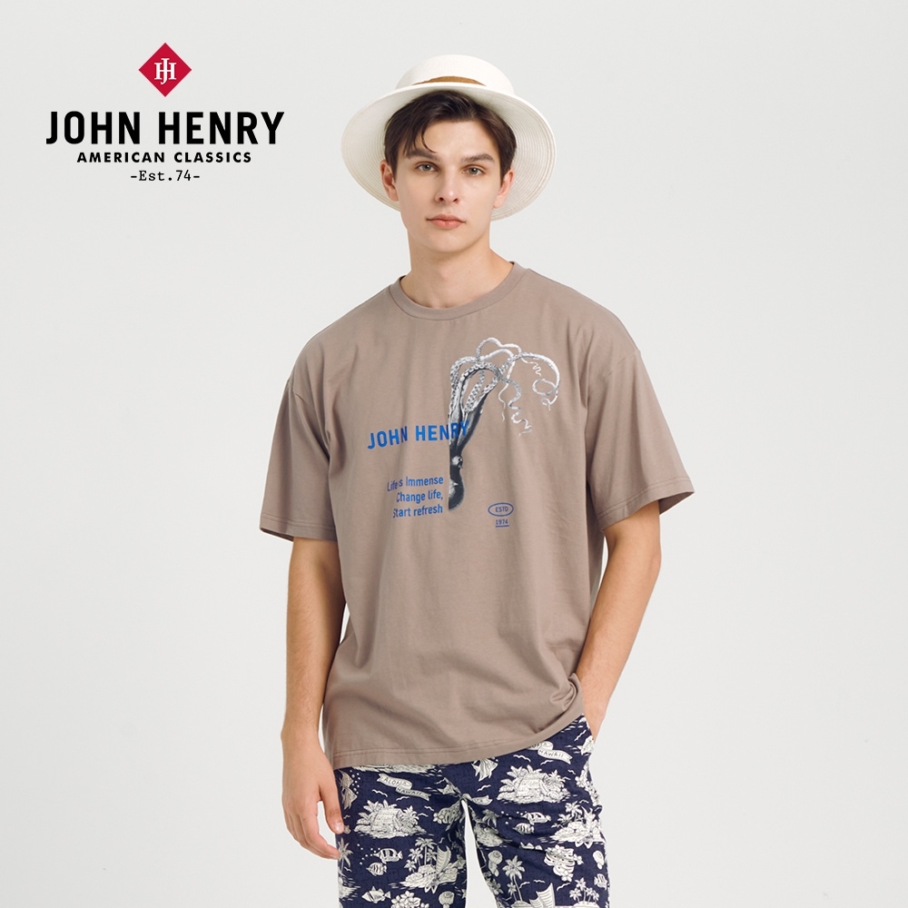 JOHN HENRY Shyoctopus落肩短袖T恤-灰色 (灰色)